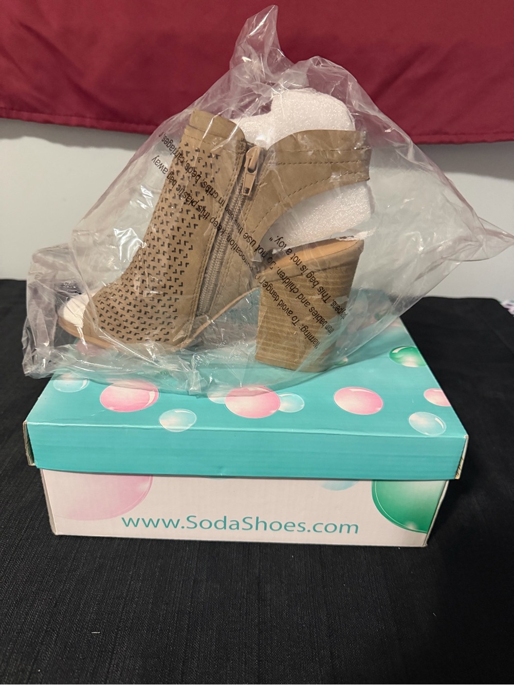 Women's Tan Perforated Block Heel Sandal